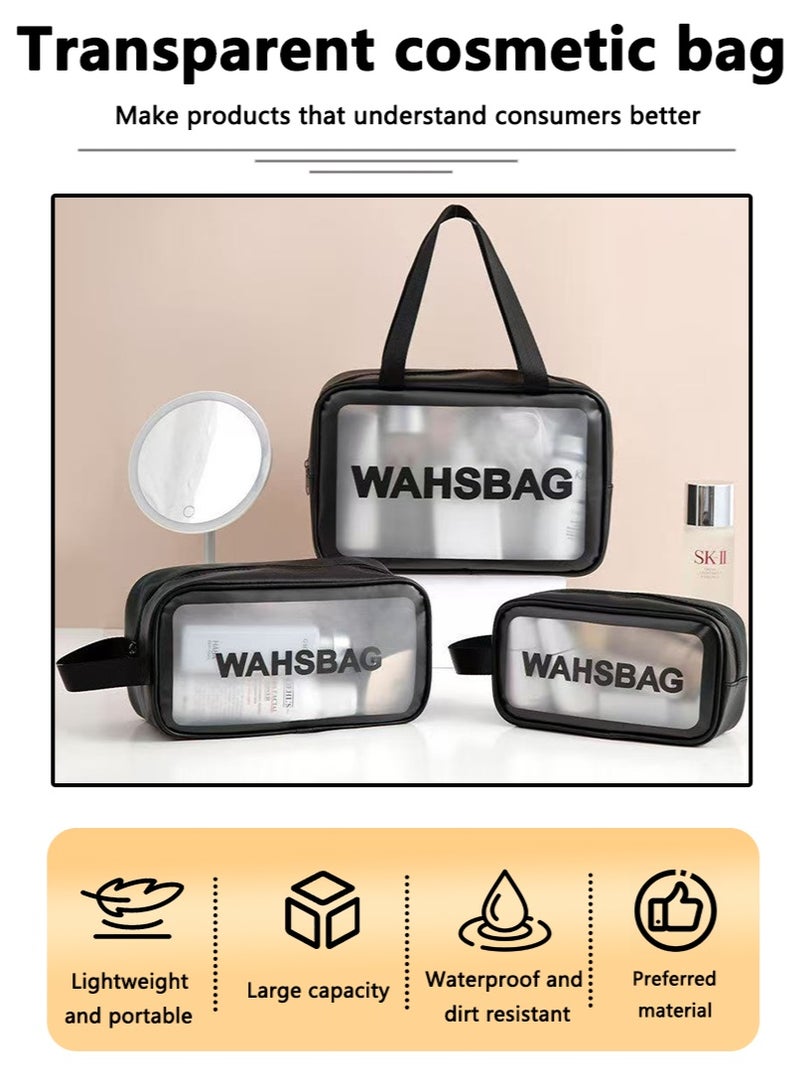 Makeup bag, makeup bag travel bag, large-capacity travel women's portable makeup bag, travel and bathroom translucent waterproof makeup bag (black) - Image 2